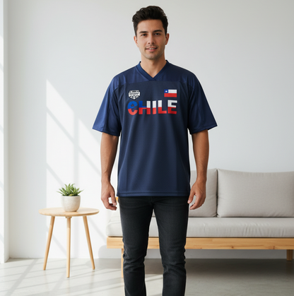 Chile Flag Themed Graphic Mesh V-Neck Soccer Jersey