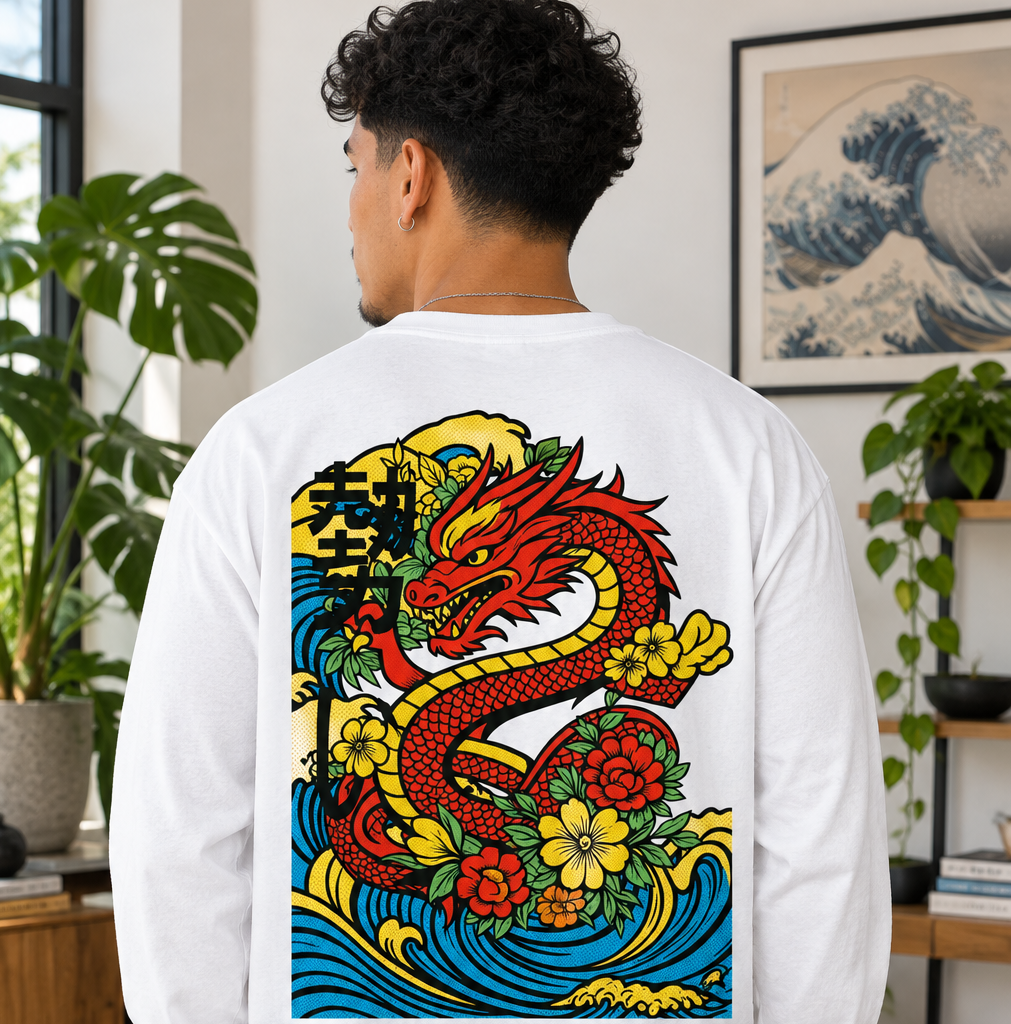 Colorful Dragon Themed Oversized Unisex Long Sleeve UnisexT-Shirt