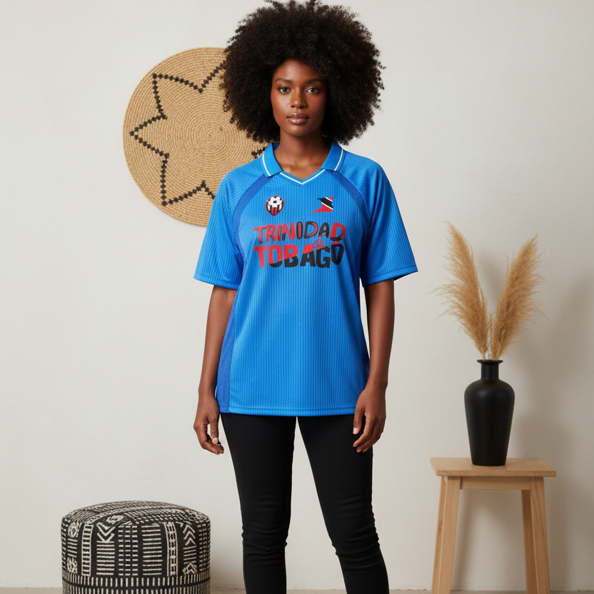 Unisex Trinidad Flag Themed Graphic Striped V-Neck Soccer Jersey