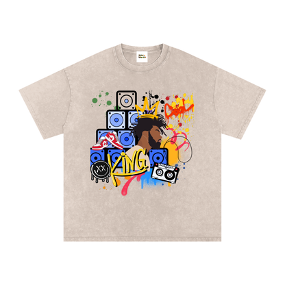 Graffiti Black Art Graphic Snow Washed Oversized Cotton Unisex T-Shirt