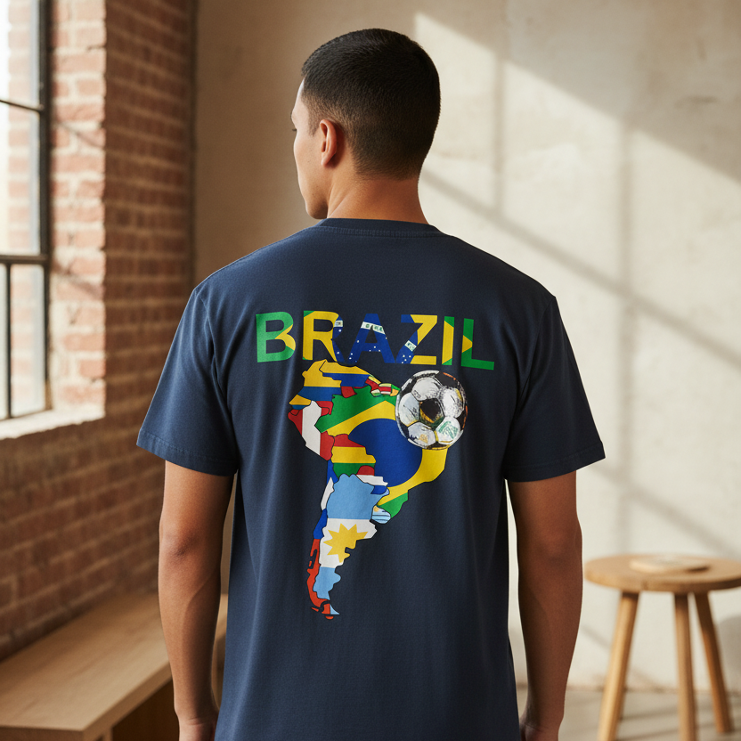 Unisex Vintage-Washed Cotton T-Shirt Featuring a Brazil Flag Graphic
