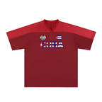 Unisex V-Neck Soccer Jersey Featuring a Cuba Flag-Inspired Graphic Mesh Design ODMPOD