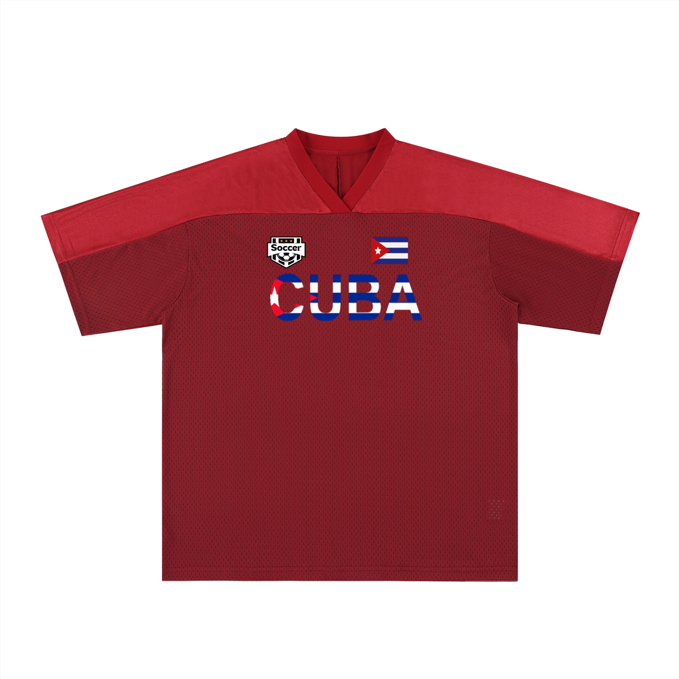 Cuba Flag Themed Graphic Mesh V-Neck Unisex Soccer Jersey