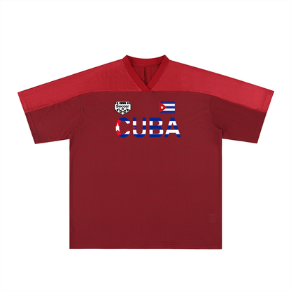Cuba Flag Themed Graphic Mesh V-Neck Unisex Soccer Jersey