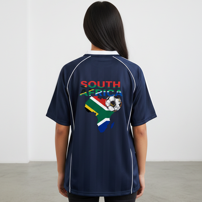 South African Flag Themed Graphic  Stripe Collared Soccer Jersey