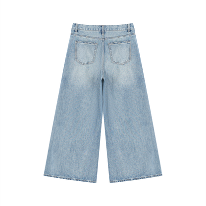 Sticker  Animal Print Graphic Women's Vintage Wash Distressed Wide Leg Jeans