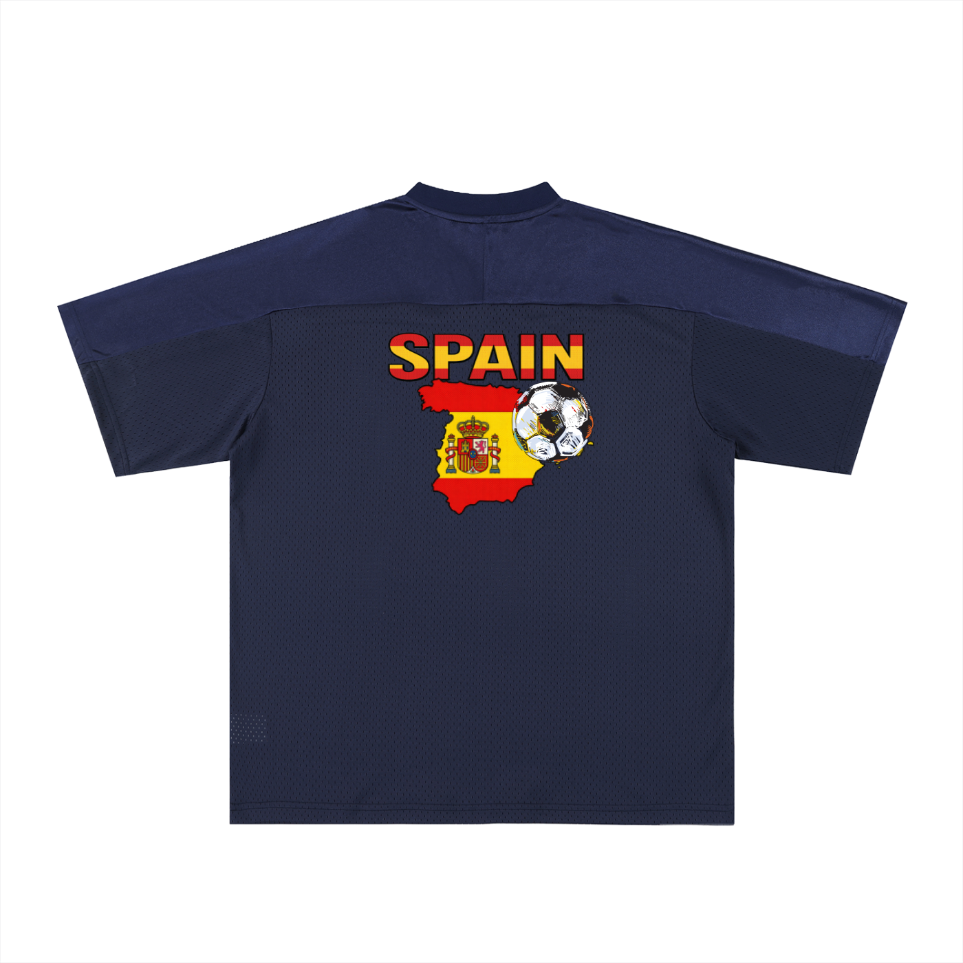 Spain Flag Themed Graphic Mesh V-Neck Soccer Jersey