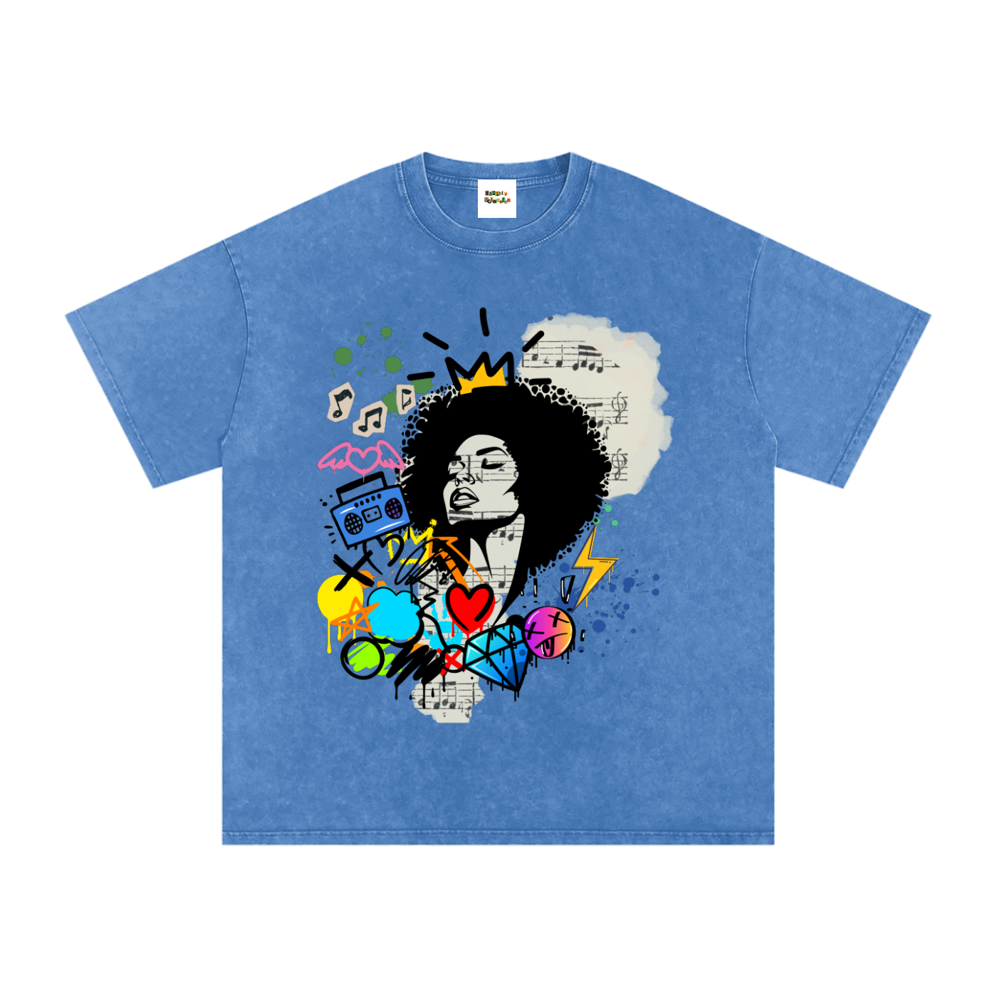 Graffiti Black Musician Art Unisex Snow Washed Oversized Cotton T-Shirt