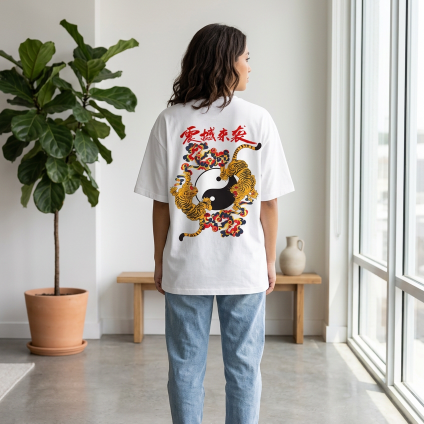 Ying and Yang Graphic Tiger Unisex Seamless Unisex T-Shirt