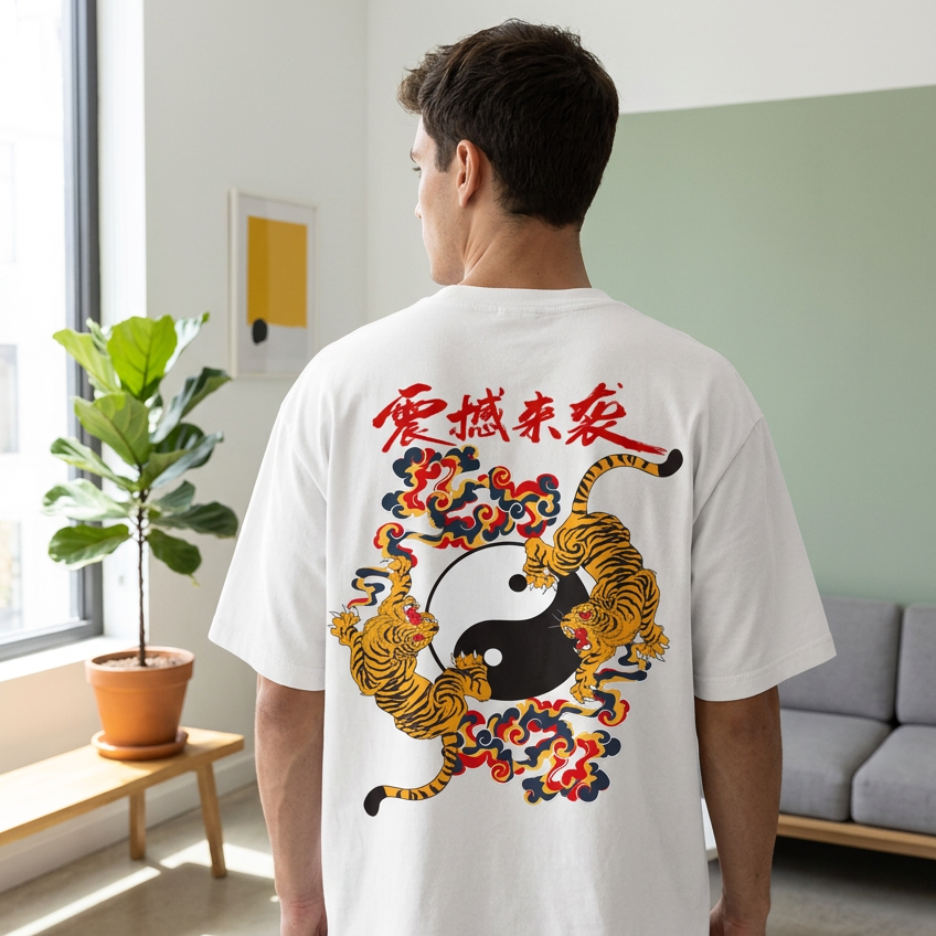 Ying and Yang Graphic Tiger Unisex Seamless Unisex T-Shirt