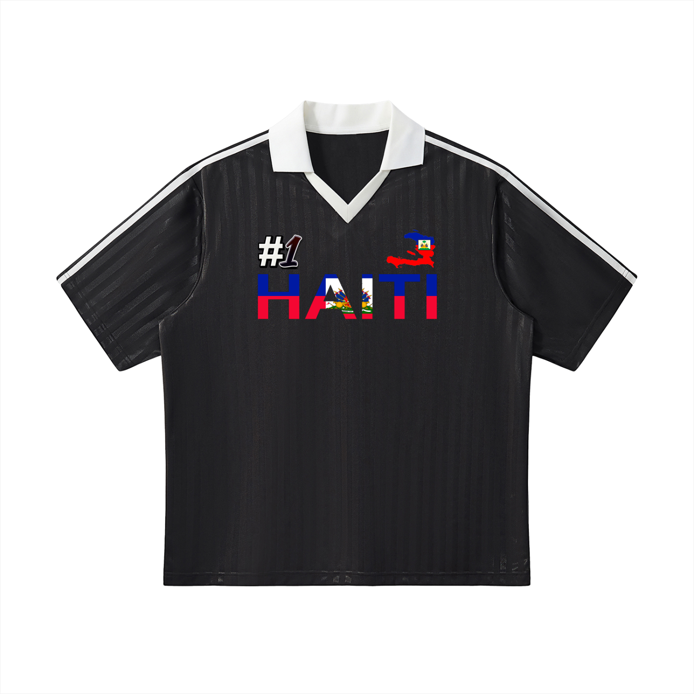 Unisex Haiti Flag Themed Contrast Collar Striped Soccer Jersey