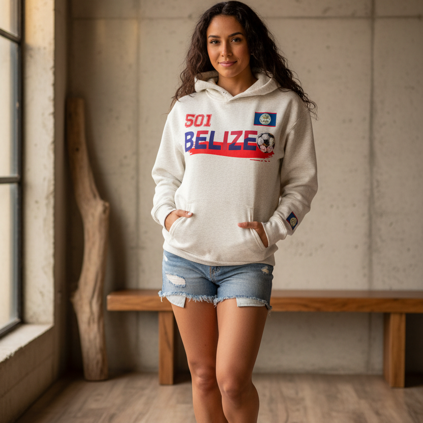 Belize Flag Themed Graphic Unisex Oversize Fleeced Hoodie