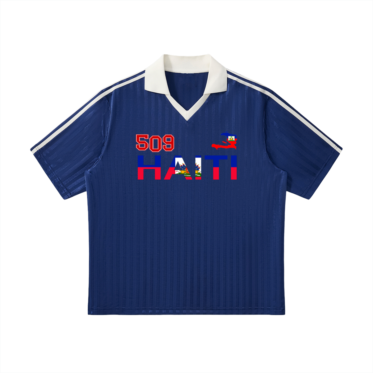 Haiti Flag-Inspired Unisex Soccer Jersey Featuring a Contrast Collar and Striped Design