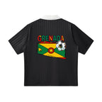Grenada Flag Themed Graphic Collar Striped Soccer Jersey
