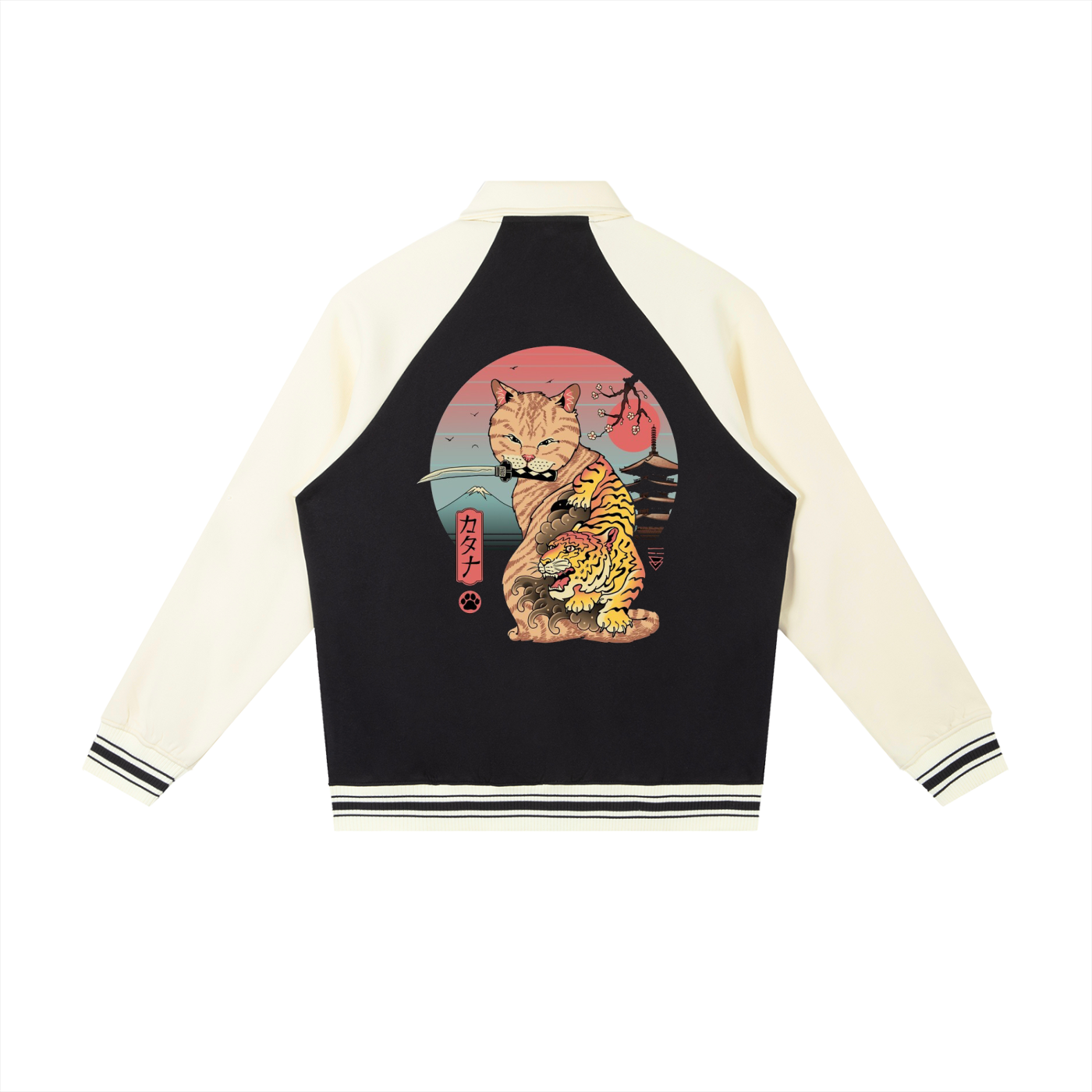 Asian and Tiger Themed Graphic Contrast Raglan Sleeve Baseball  Unisex Jacket