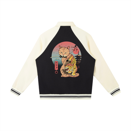Asian and Tiger Themed Graphic Contrast Raglan Sleeve Baseball  Unisex Jacket