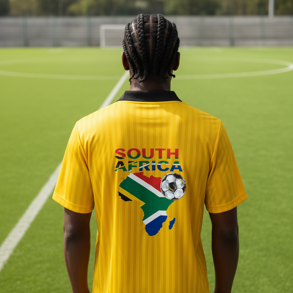 South African Flag Themed Graphic Collar Striped Soccer Jersey