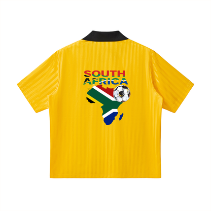 South African Flag Themed Graphic Collar Striped Soccer Jersey