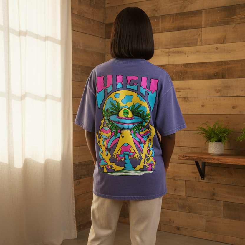 Graphic Alien Art Unisex Snow Washed Oversized Cotton T-Shirt