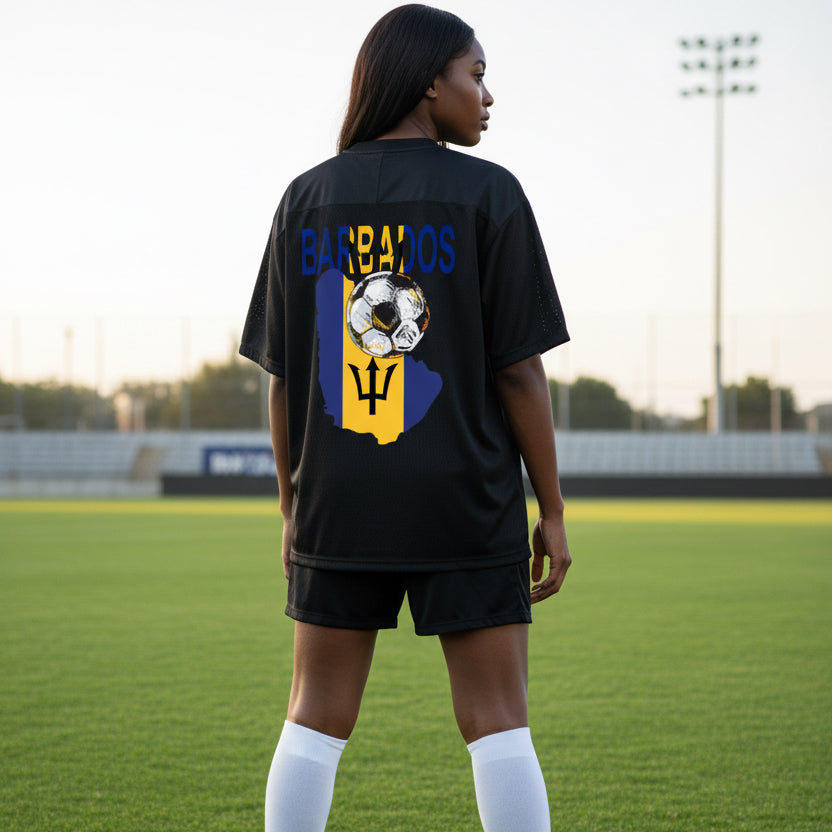 Barbados Flag Themed Unisex Oversized Mesh V-Neck Soccer Jersey