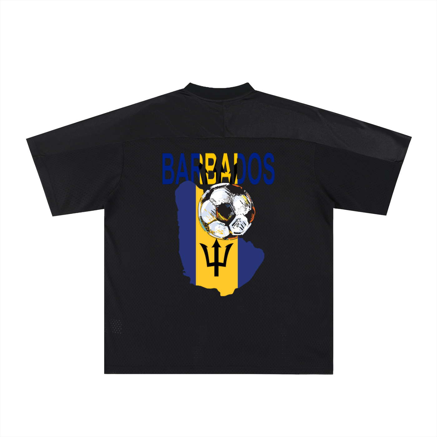 Barbados Flag Themed Unisex Oversized Mesh V-Neck Soccer Jersey