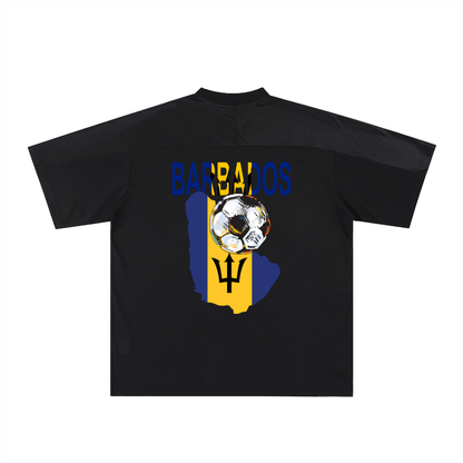 Barbados Flag Themed Unisex Oversized Mesh V-Neck Soccer Jersey