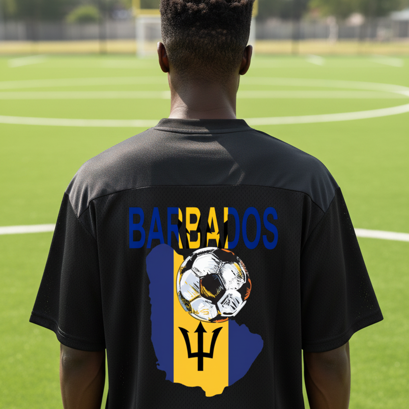 Barbados Flag Themed Unisex Oversized Mesh V-Neck Soccer Jersey