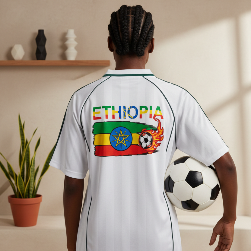 Ethiopia Flag Themed Graphic Stripe Collared Soccer Jersey