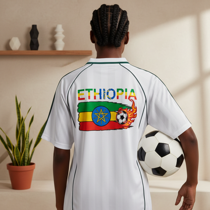 Ethiopia Flag Themed Graphic Stripe Collared Soccer Jersey