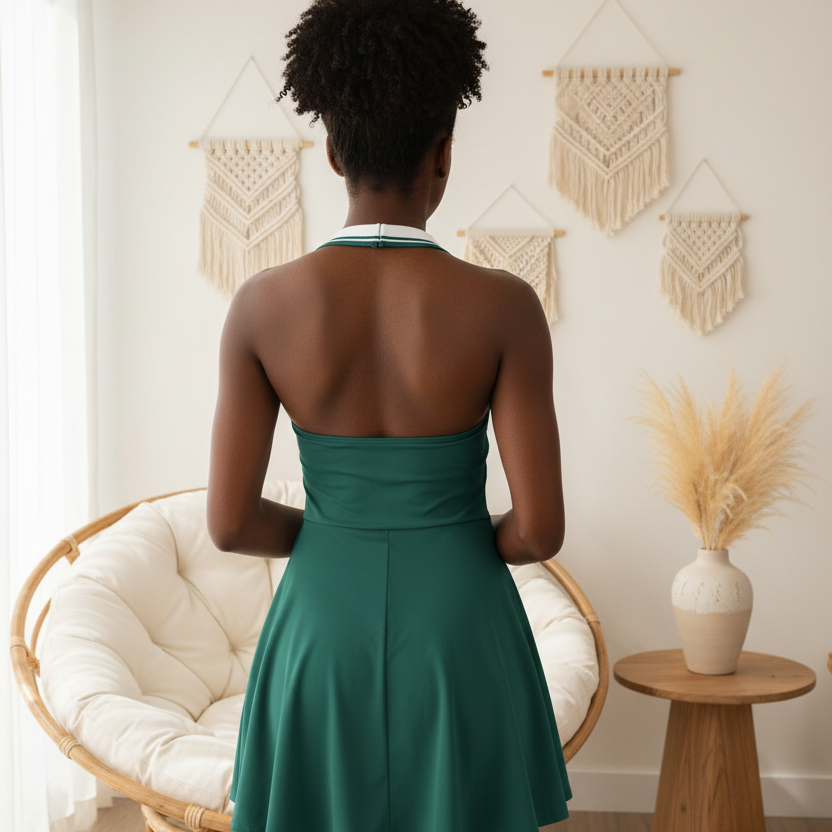 Jamaica Flag Themed Women's Collared Halter A-Line Tennis Dress