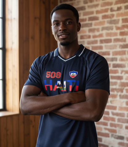 Haitian Pride and Flag Themed Striped V-Neck Unisex  Soccer Jersey