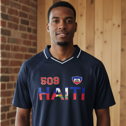 Haitian Pride and Flag Themed Striped V-Neck Unisex  Soccer Jersey