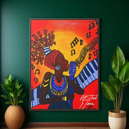 Original Painting, Afro Music Art Gallery Canvas, Jazz Singer Painting Vertical Frame, Black History Decor, Musician Portrait