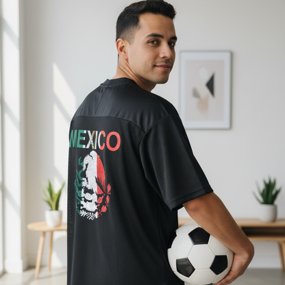 Mexico Flag Themed Graphic Mesh V-Neck Soccer Jersey