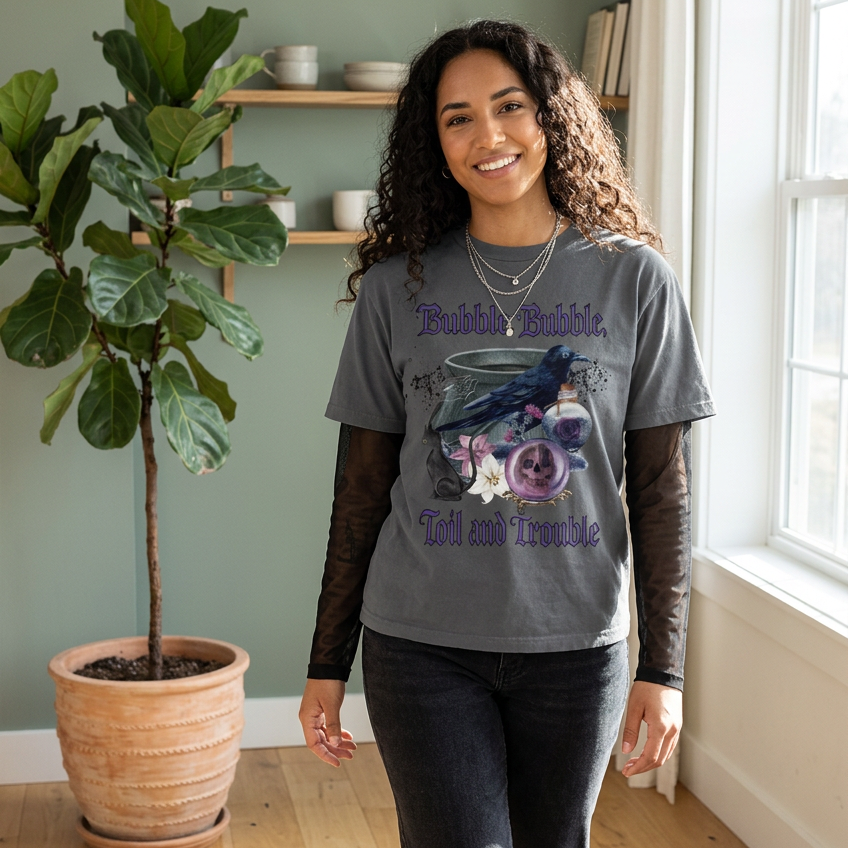 Gothic Raven Art Graphic Unisex Sunfade Layer T-Shirt