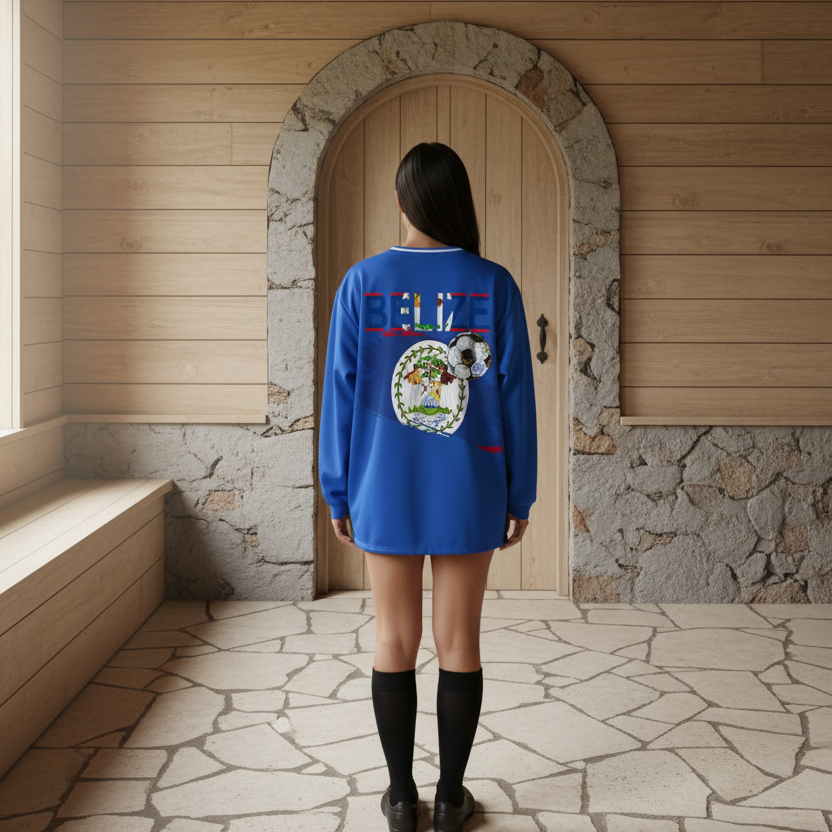 Belize Flag Themed Graphic Unisex Color Block Long Sleeve Jersey