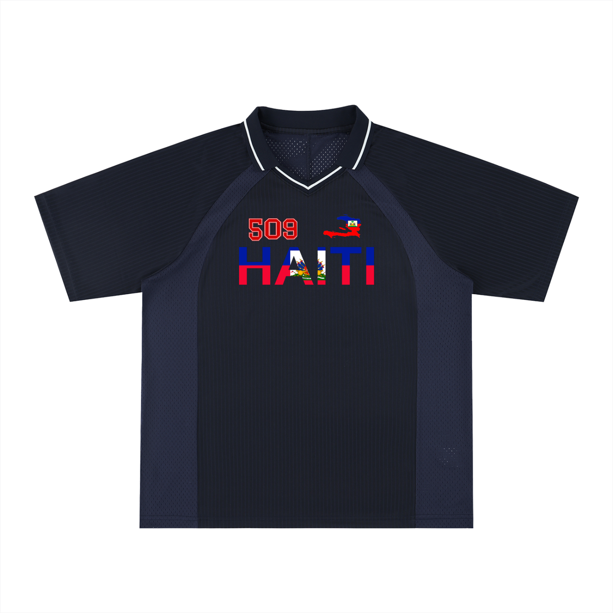 Unisex V-Neck Soccer Jersey Featuring Haiti-Inspired Flag Stripes