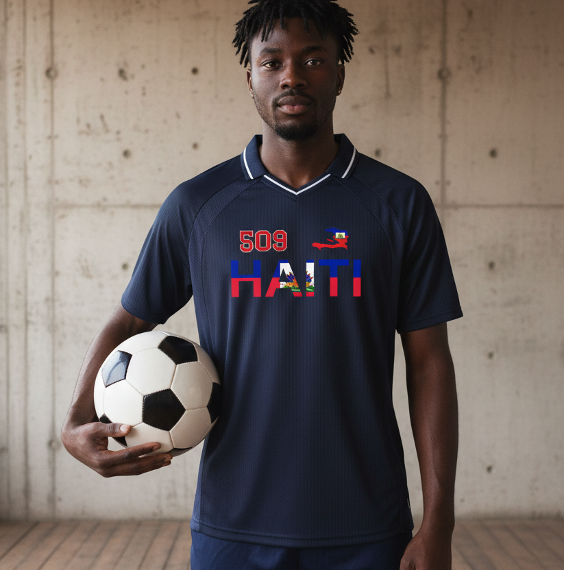 Unisex V-Neck Soccer Jersey Featuring Haiti-Inspired Flag Stripes