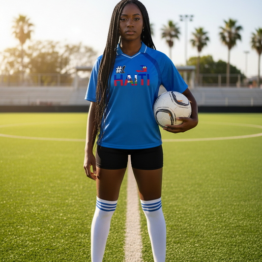 Unisex V-Neck Soccer Jersey Featuring Haiti-Inspired Flag Stripes