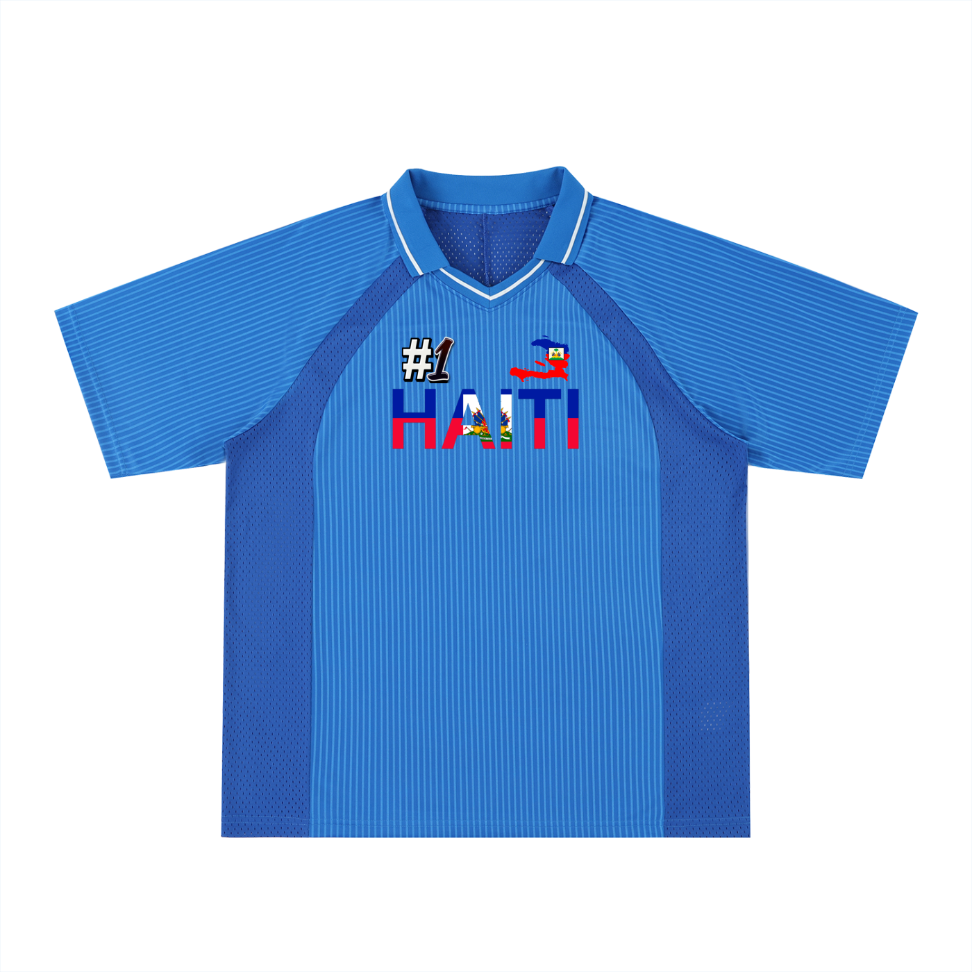 Haiti Flag Themed Striped V-Neck Unisex  Soccer Jersey