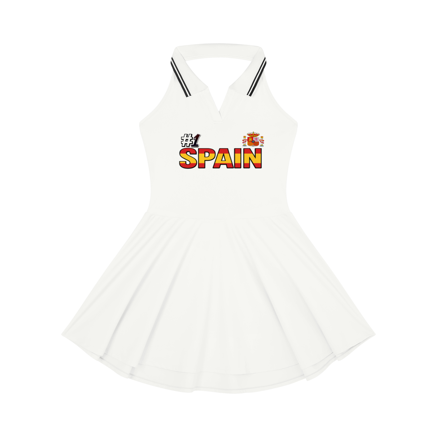 Women's Collared A-Line Tennis Dress Featuring a Spain Flag-Inspired Design