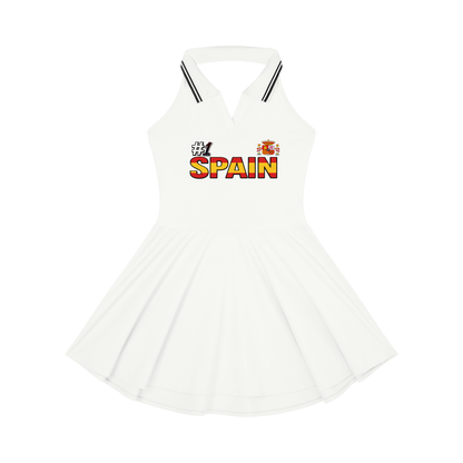 Women's Collared A-Line Tennis Dress Featuring a Spain Flag-Inspired Design
