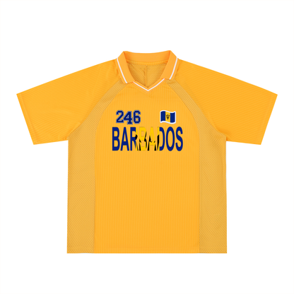 Barbados Flag Themed Graphic Striped V-Neck Unisex Soccer Jersey