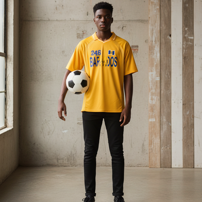 Barbados Flag Themed Graphic Striped V-Neck Unisex Soccer Jersey
