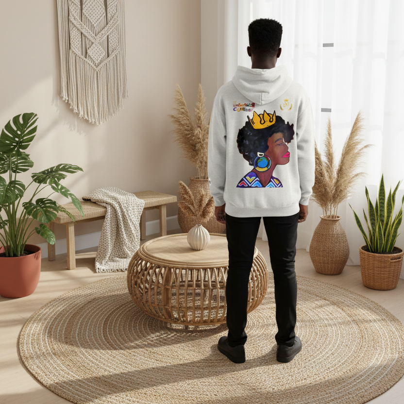 Crowned Black Woman Art Graphic Unisex Oversize Fleeced Hoodie