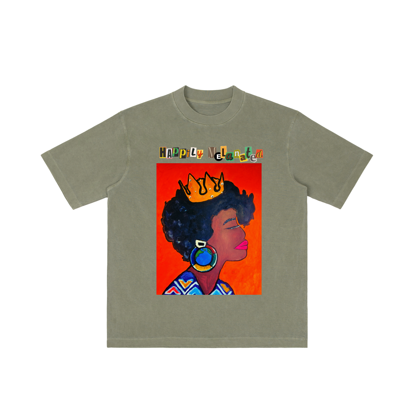 Crowned Black Woman Art Graphic Vintage Wash Drop Shoulder T-shirt