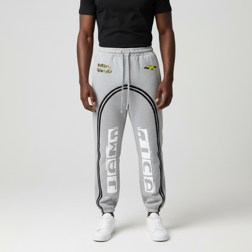 Jamaica Flag Themed Sun Fade Contrast Tape Fleece Jogged Sweatpants