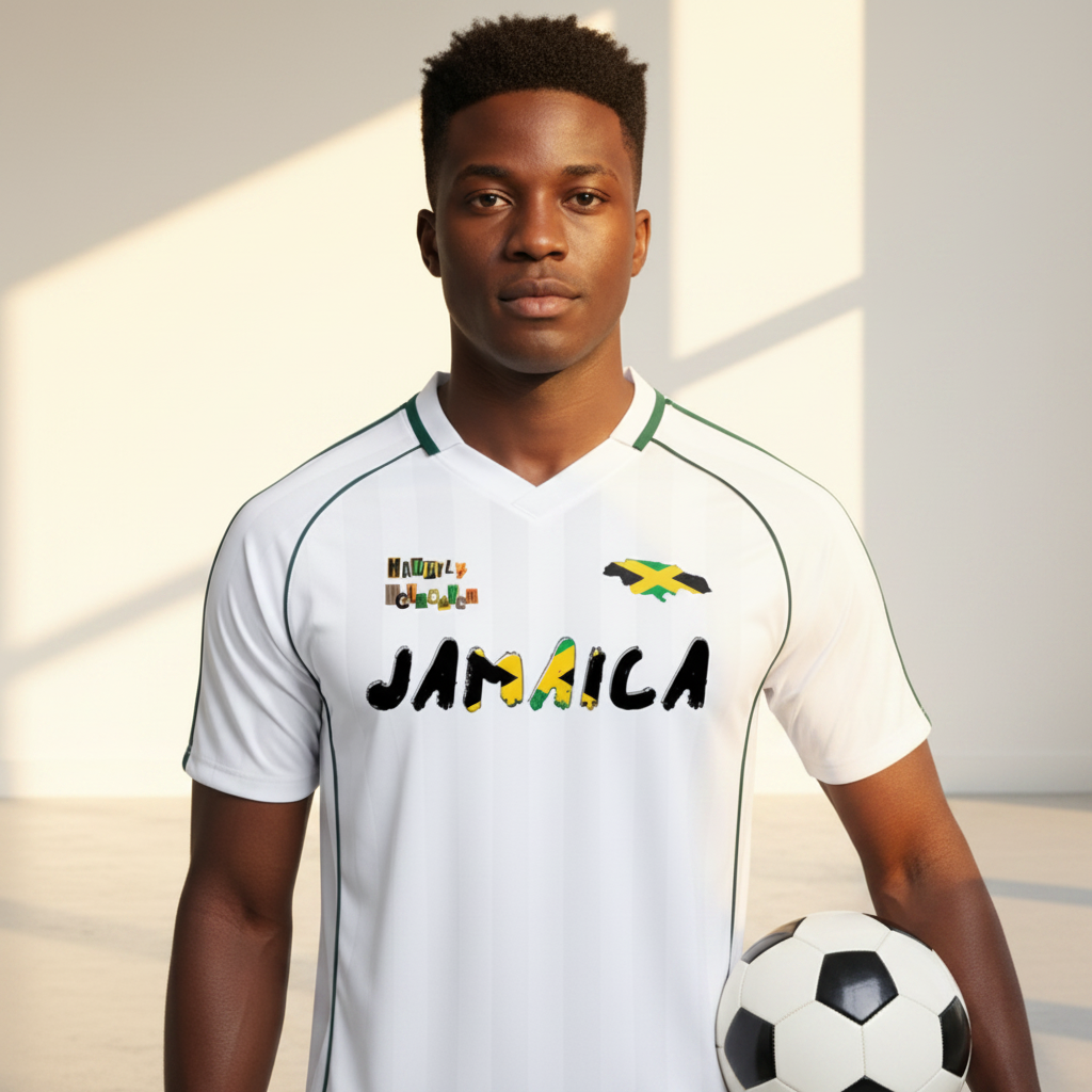 Jamaica Themed Graphic Shadow Stripe Collared Soccer Unisex Jersey
