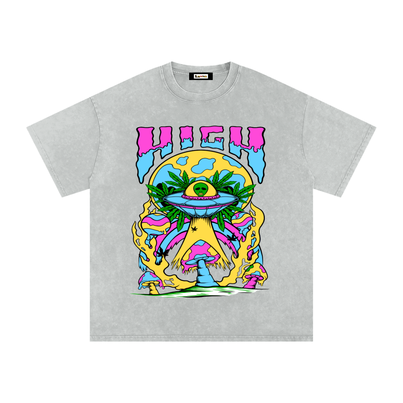 Graphic Alien Art Unisex Snow Washed Oversized Cotton T-Shirt