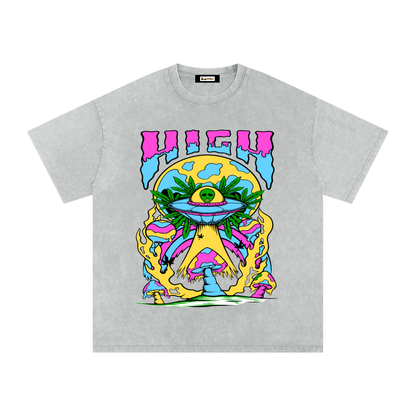 Graphic Alien Art Unisex Snow Washed Oversized Cotton T-Shirt